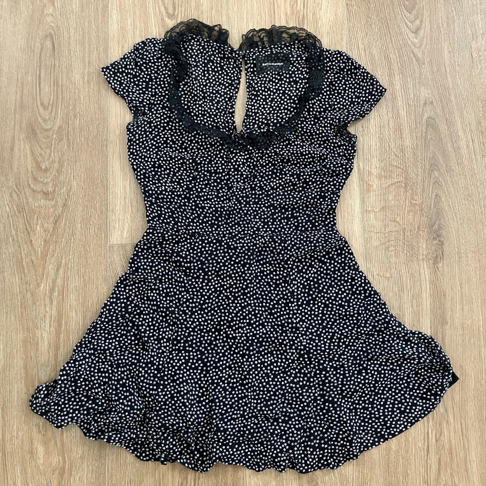 Reformation Black Floral Lace Mini Dress, Size 6